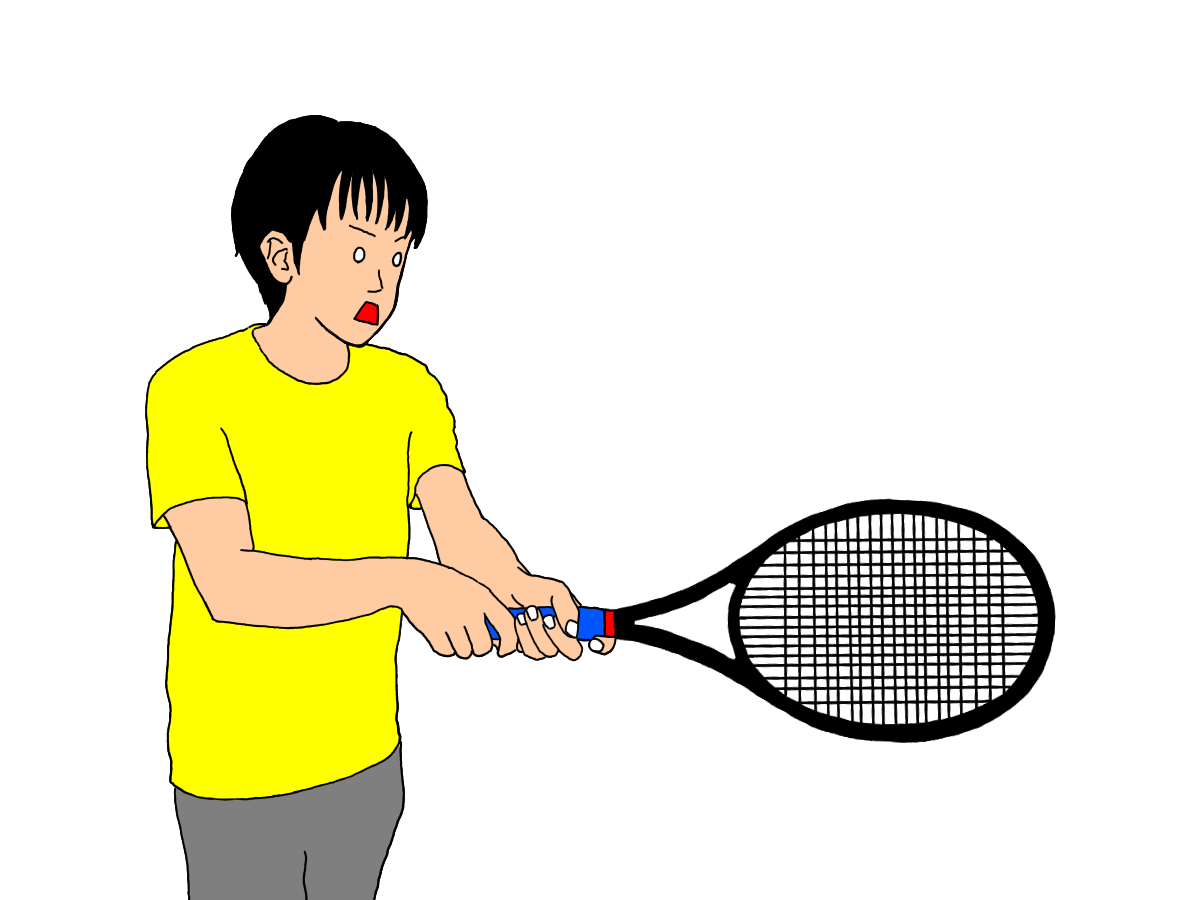 テニスの両手打ちバックハンドストロークの利き手がコンチネンタルグリップの場合。
