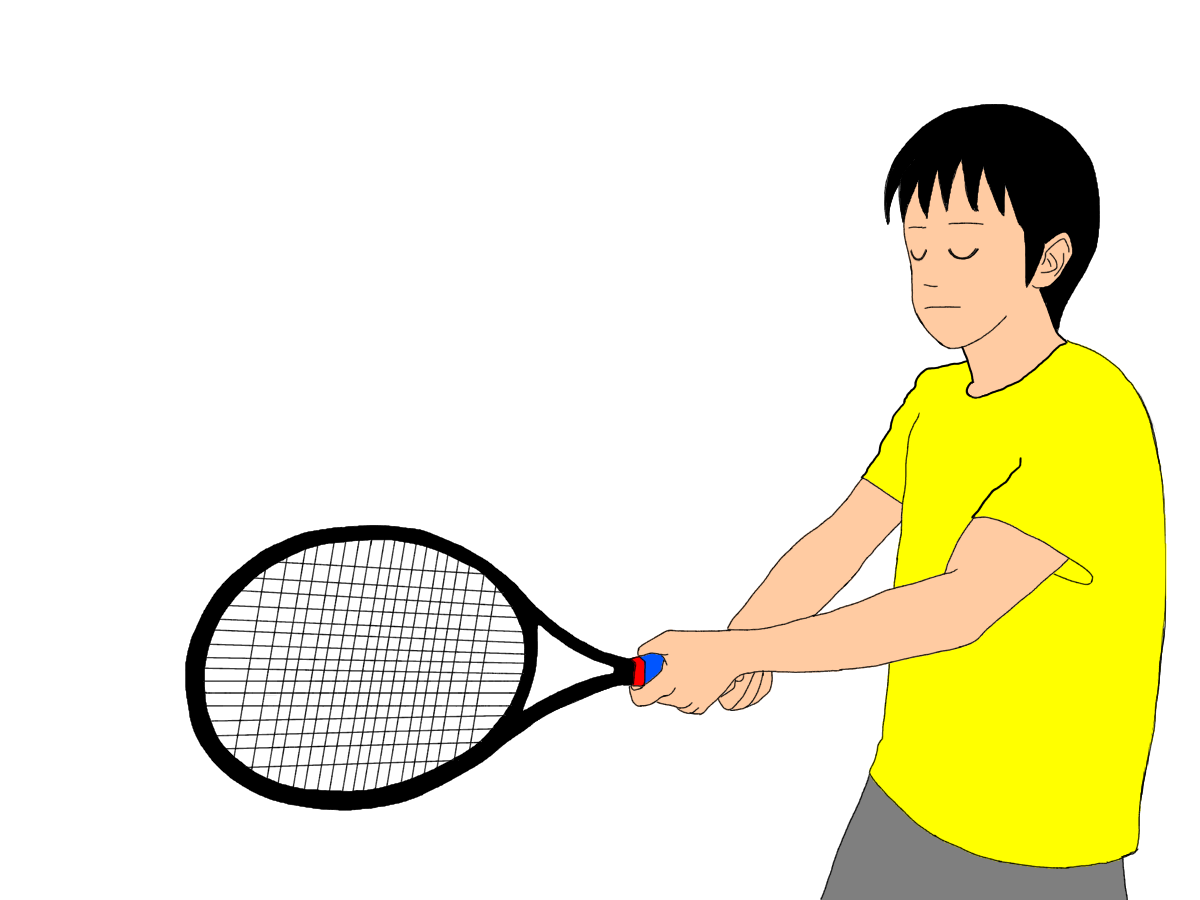 テニスの両手打ちバックハンドストロークの利き手がフォアハンドストロークのグリップの場合。
