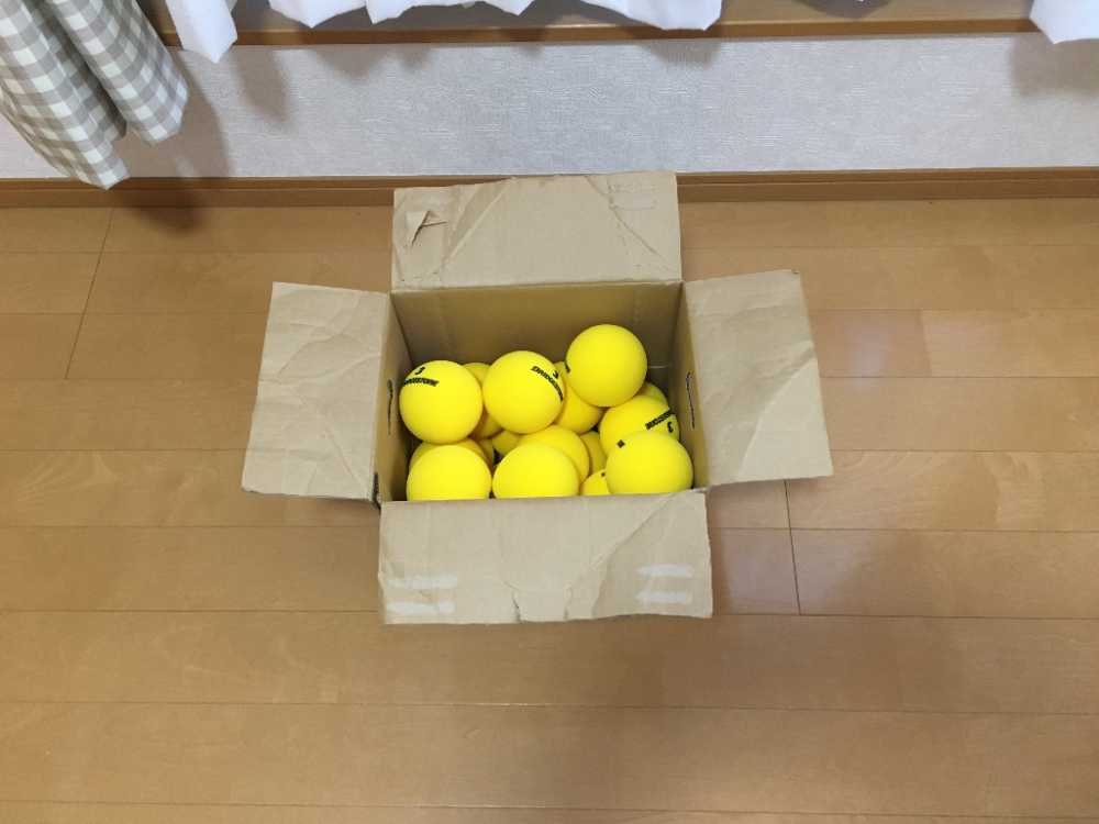 【娘とテニス47日目】ラケットでボールの上をついて床に弾ませてみた